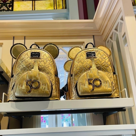 Mickey Mouse Walt Disney World 50th Anniversary Leather Gold Loungefly Backpack main image 6